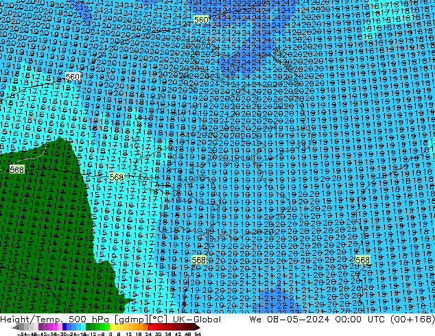 Height/Temp. 500 hPa UK-Global mer 08.05.2024 00 UTC