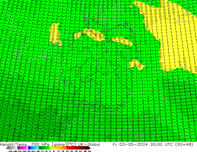 Yükseklik/Sıc. 700 hPa UK-Global Cu 03.05.2024 00 UTC