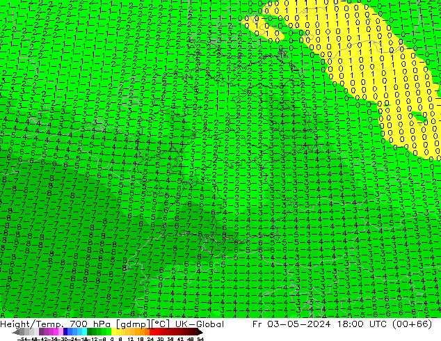 Geop./Temp. 700 hPa UK-Global vie 03.05.2024 18 UTC