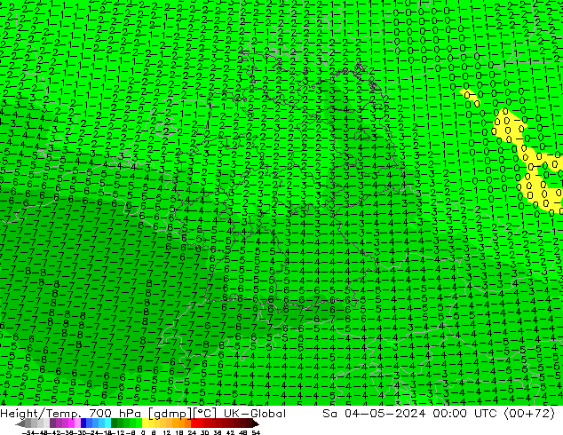 Height/Temp. 700 hPa UK-Global  04.05.2024 00 UTC