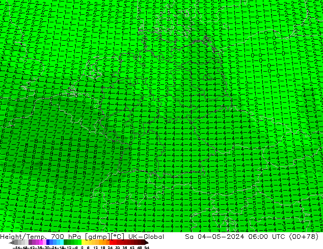 Height/Temp. 700 hPa UK-Global  04.05.2024 06 UTC