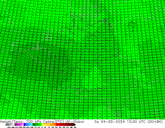 Height/Temp. 700 hPa UK-Global So 04.05.2024 12 UTC