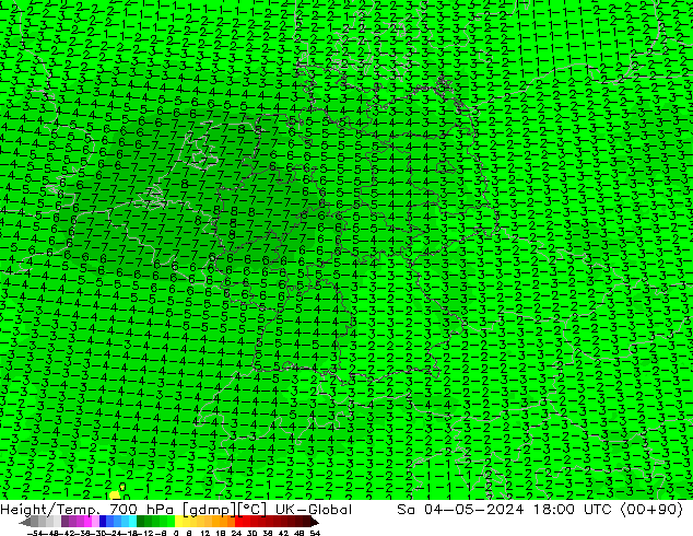 Yükseklik/Sıc. 700 hPa UK-Global Cts 04.05.2024 18 UTC