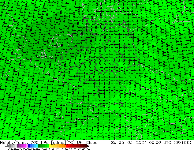 Height/Temp. 700 hPa UK-Global Su 05.05.2024 00 UTC