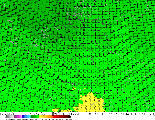 Height/Temp. 700 hPa UK-Global Mo 06.05.2024 00 UTC