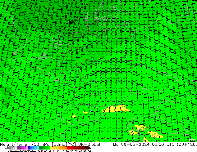 Hoogte/Temp. 700 hPa UK-Global ma 06.05.2024 06 UTC