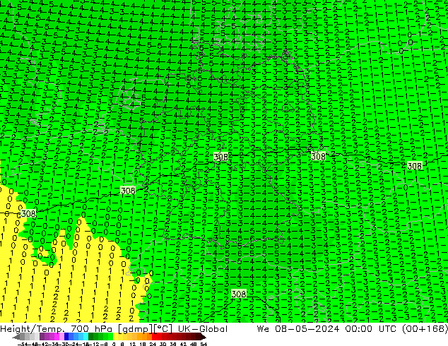 Height/Temp. 700 hPa UK-Global Qua 08.05.2024 00 UTC