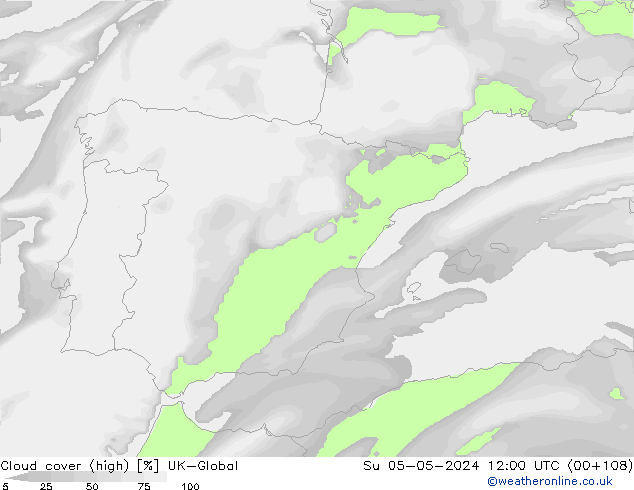 Bewolking (Hoog) UK-Global zo 05.05.2024 12 UTC