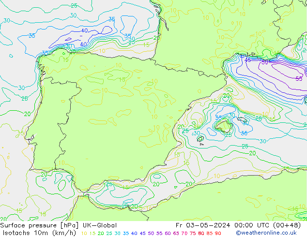 Eşrüzgar Hızları (km/sa) UK-Global Cu 03.05.2024 00 UTC