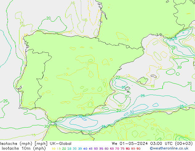 Isotachs (mph) UK-Global mer 01.05.2024 03 UTC