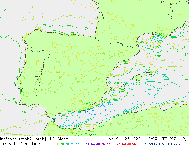 Isotachs (mph) UK-Global We 01.05.2024 12 UTC