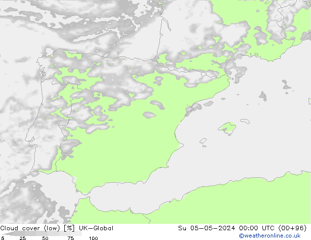 Cloud cover (low) UK-Global Su 05.05.2024 00 UTC