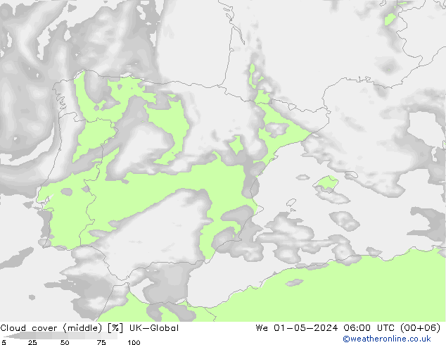 Cloud cover (middle) UK-Global We 01.05.2024 06 UTC