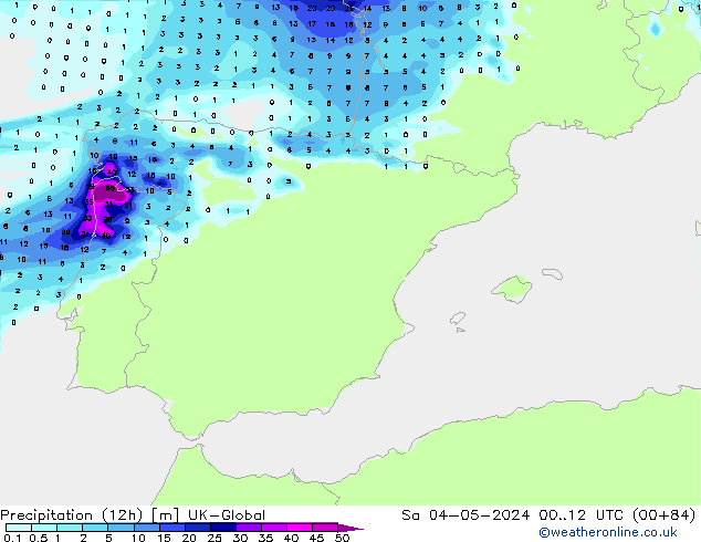 Precipitação (12h) UK-Global Sáb 04.05.2024 12 UTC