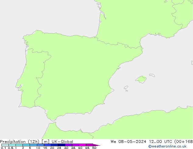 Precipitation (12h) UK-Global We 08.05.2024 00 UTC
