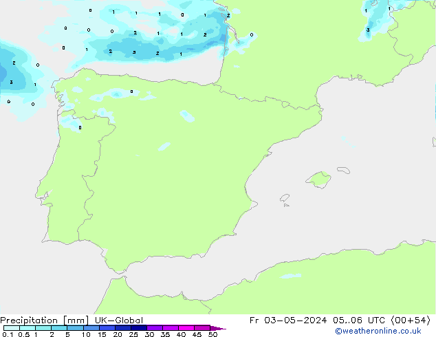 Precipitazione UK-Global ven 03.05.2024 06 UTC