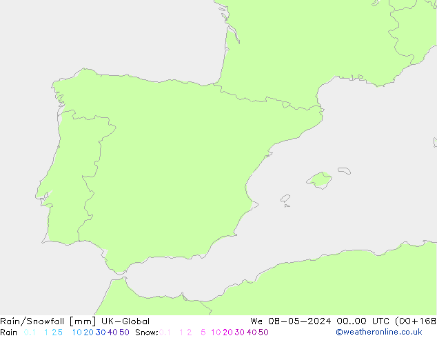 Rain/Snowfall UK-Global śro. 08.05.2024 00 UTC