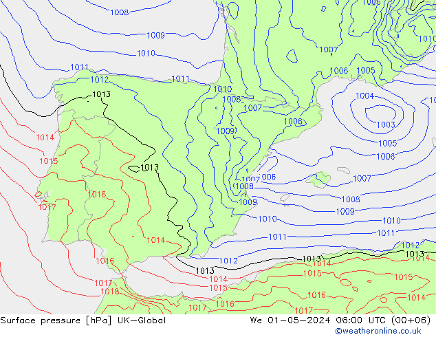 Surface pressure UK-Global We 01.05.2024 06 UTC