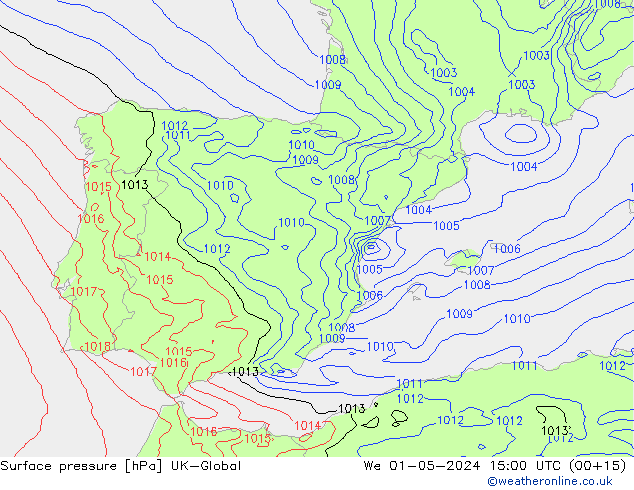 Surface pressure UK-Global We 01.05.2024 15 UTC