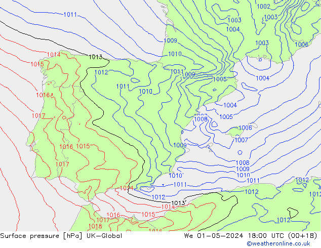 Luchtdruk (Grond) UK-Global wo 01.05.2024 18 UTC