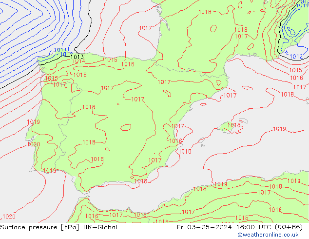 Surface pressure UK-Global Fr 03.05.2024 18 UTC