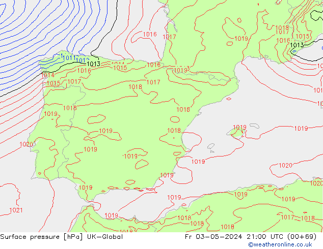 Surface pressure UK-Global Fr 03.05.2024 21 UTC