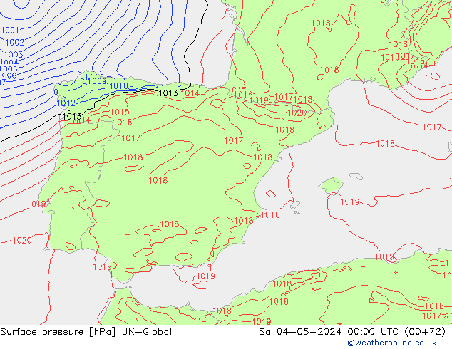 Presión superficial UK-Global sáb 04.05.2024 00 UTC