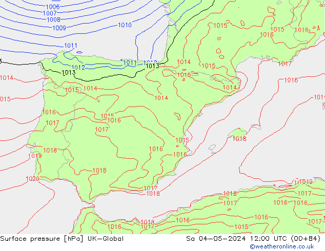 приземное давление UK-Global сб 04.05.2024 12 UTC