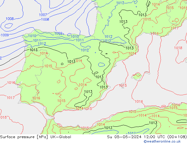 Luchtdruk (Grond) UK-Global zo 05.05.2024 12 UTC