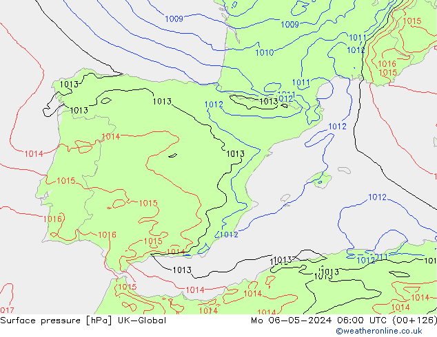 Surface pressure UK-Global Mo 06.05.2024 06 UTC