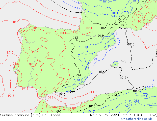 Pressione al suolo UK-Global lun 06.05.2024 12 UTC