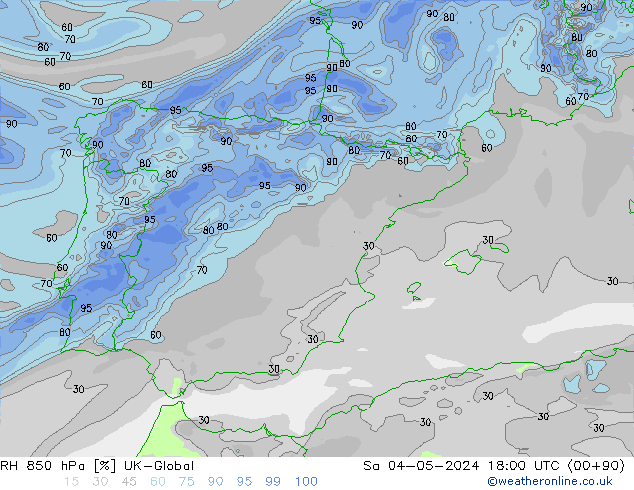 RH 850 hPa UK-Global  04.05.2024 18 UTC
