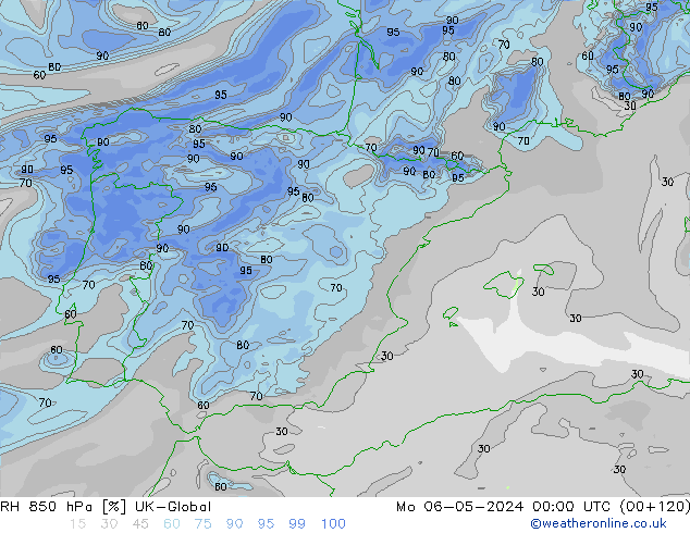 RH 850 hPa UK-Global  06.05.2024 00 UTC