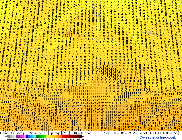 Height/Temp. 850 hPa UK-Global sab 04.05.2024 06 UTC