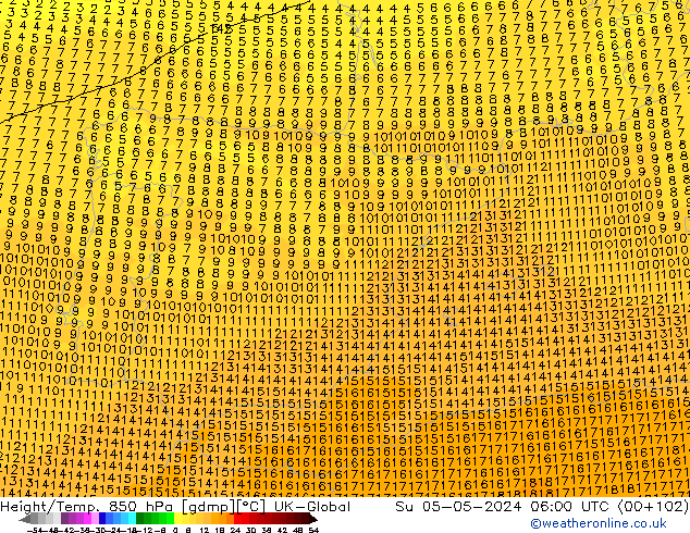 Height/Temp. 850 гПа UK-Global Вс 05.05.2024 06 UTC