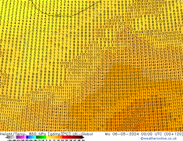 Height/Temp. 850 гПа UK-Global пн 06.05.2024 00 UTC