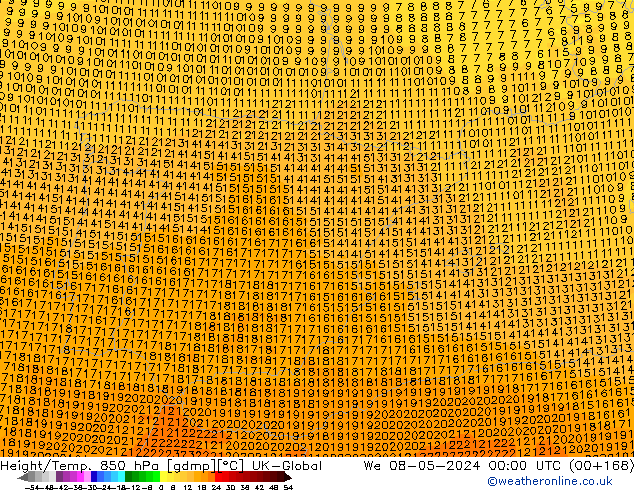 Height/Temp. 850 hPa UK-Global We 08.05.2024 00 UTC