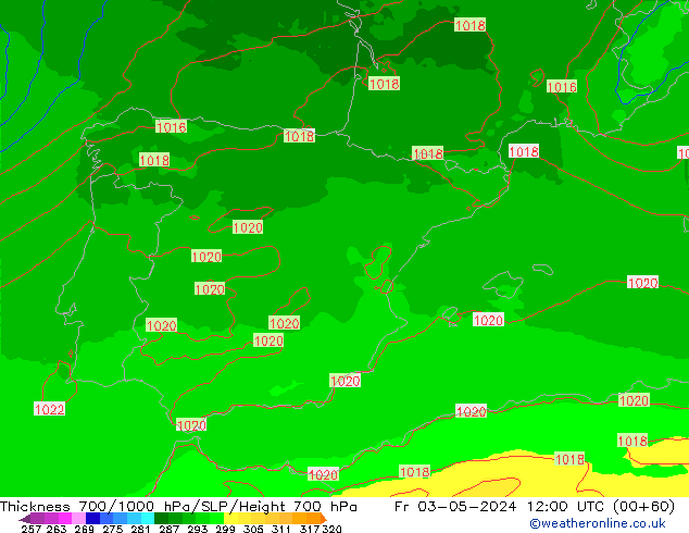 700-1000 hPa Kalınlığı UK-Global Cu 03.05.2024 12 UTC