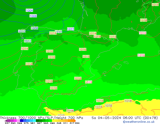 Thck 700-1000 hPa UK-Global sam 04.05.2024 06 UTC