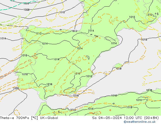 Theta-e 700hPa UK-Global Cts 04.05.2024 12 UTC