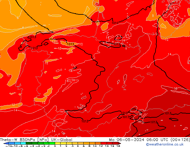 Theta-W 850hPa UK-Global ma 06.05.2024 06 UTC