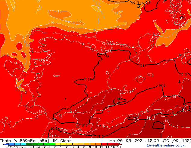 Theta-W 850hPa UK-Global Seg 06.05.2024 18 UTC