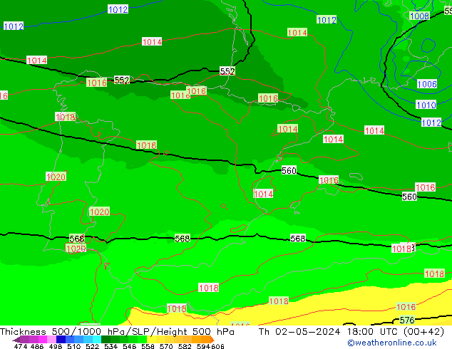 Thck 500-1000гПа UK-Global чт 02.05.2024 18 UTC