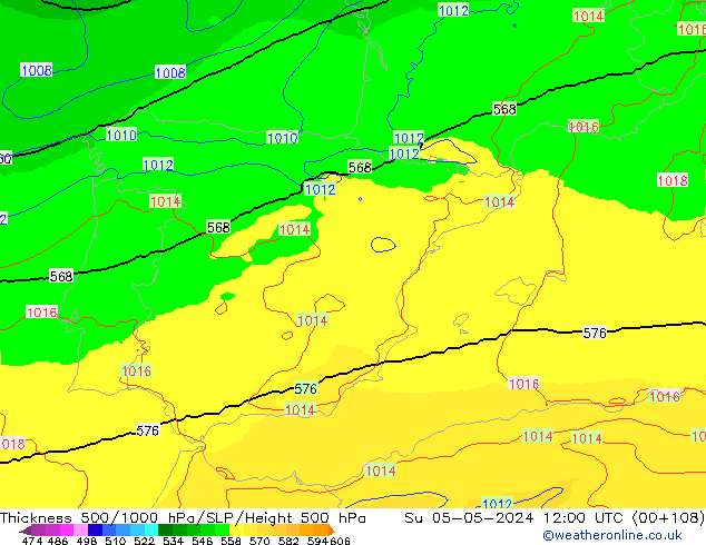 Thck 500-1000hPa UK-Global dom 05.05.2024 12 UTC
