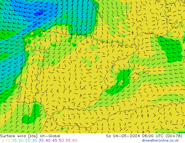 Vento 10 m UK-Global Sáb 04.05.2024 06 UTC