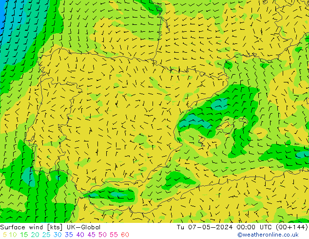 Surface wind UK-Global Tu 07.05.2024 00 UTC