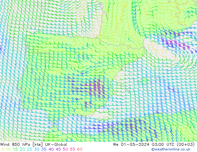 Wind 850 hPa UK-Global wo 01.05.2024 03 UTC