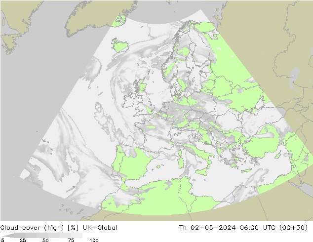 Cloud cover (high) UK-Global Th 02.05.2024 06 UTC