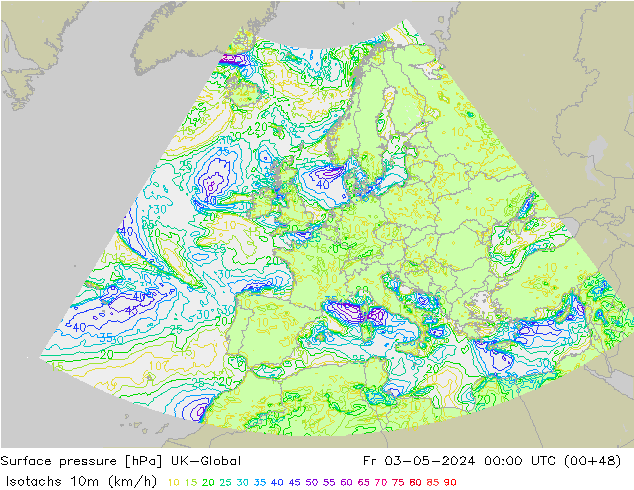 Isotachs (kph) UK-Global Fr 03.05.2024 00 UTC