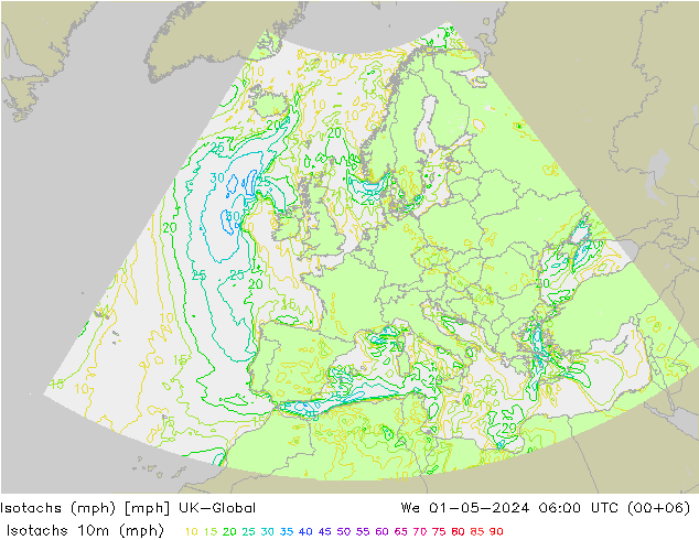 Isotachs (mph) UK-Global mer 01.05.2024 06 UTC